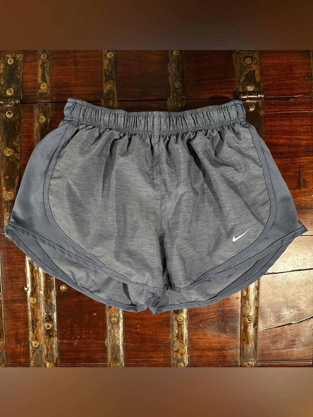 Nike Women’s Blue Gray Athletic Shorts with White Swoosh